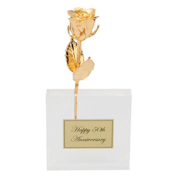 8 24k Gold Dipped Rose in 50th Anniversary Vase