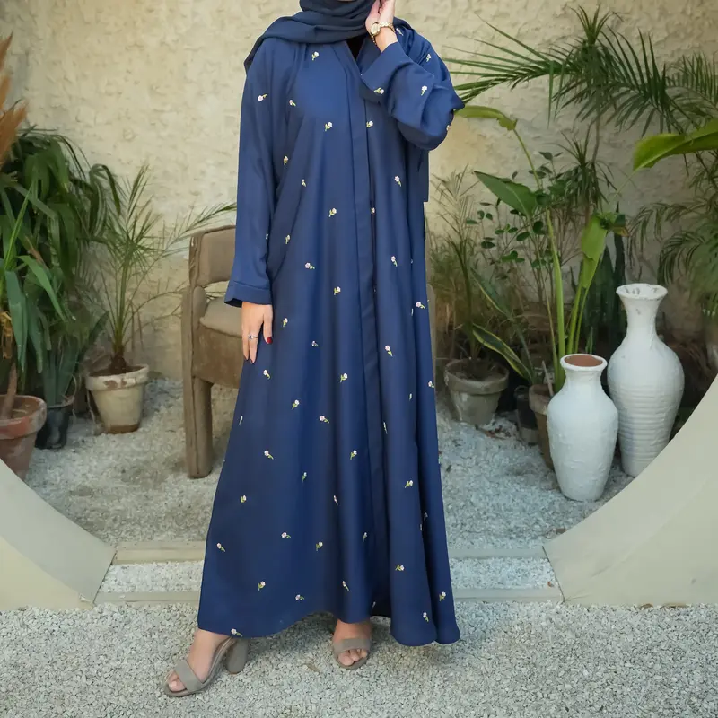 Arabic Clothing-Women Embroidered Abaya Dress, Open Front Arabian Abaya Dress, Kaftan Long Dresses for Women Spring Summer Fa...