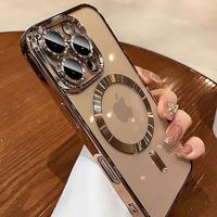 Luxury Magnetic Plating Clear Phone Case For iPhone 16 15 14 13 12 11 Pro Max 16 Plus For Magsafe Wireless Charging Cover Cas...