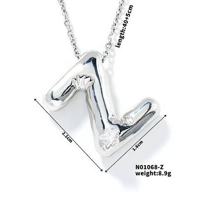 Brass Pave Clear Cubic Zirconia Shiny Balloon Letter Pendant Necklaces