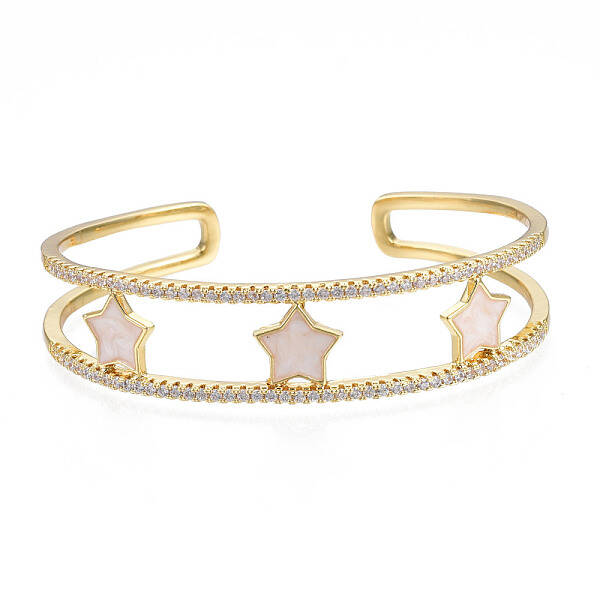 Enamel Star Open Cuff Bangle with Clear Cubic Zirconia