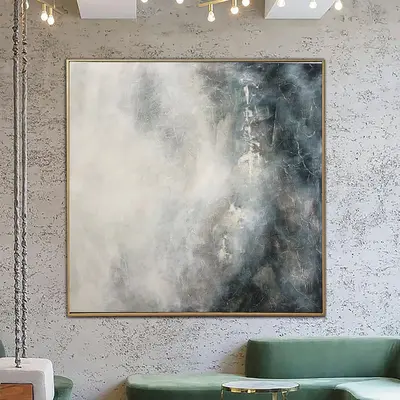 Large Abstract Expressionist Paintings On Canvas In Gray And Blue Colors Textured Feng Shui Art Original Modern Painting | WA...