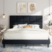 Walsunny Queen Bed Frame with Headboard, Wood Queen Platform Bed No Box Spring Needed, Fabric Upholstered Bed Frame ,600 LBS ...