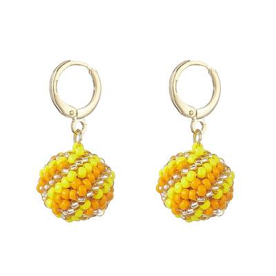 Handmade MIYUKI Japanese Seed Braided Round Ball Dangle Leverback Earrings