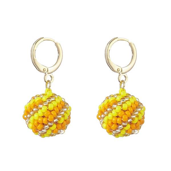 Handmade MIYUKI Japanese Seed Braided Round Ball Dangle Leverback Earrings