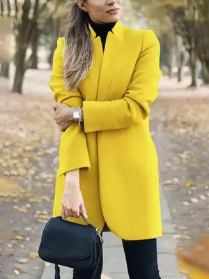 Women's Solid Color Open Front Coat, Casual Long Sleeve Outerwear for Fall & Winter, Women's Clothing for Daily Wear