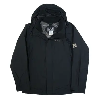 JACK WOLFSKIN Mens Rain Jacket Black Hooded L