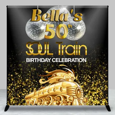 Custom Name Gold Soul Train 50th Birthday Backdrop