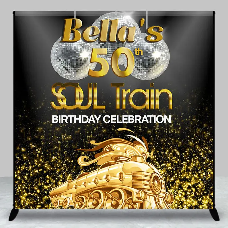 Custom Name Gold Soul Train 50th Birthday Backdrop