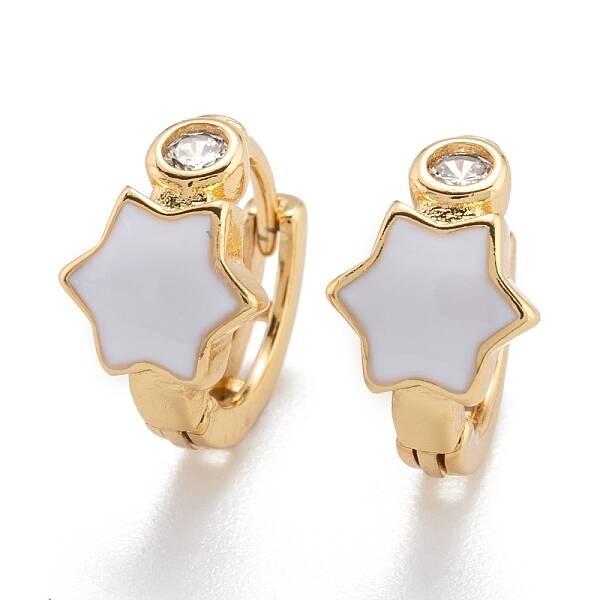 Brass Micro Pave Clear Cubic Zirconia Huggie Hoop Earrings
