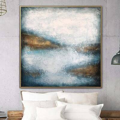 Large Abstract Blue Paintings On Canvas Original Oil Painting Gold Leaf Art Contemporary Art Rich Textured Painting Wall Deco...