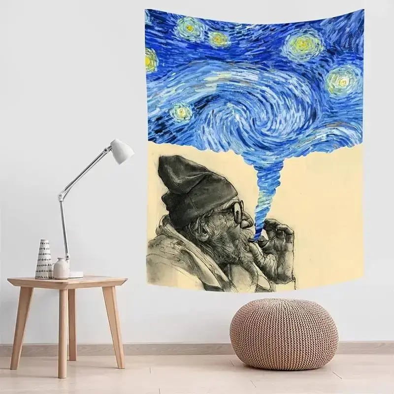 Elder & Starry Sky Pattern Tapestry, 1 Count Modern Artwork Decorative Hanging Blanket, Wall Decor For Home Living Room Bedro...