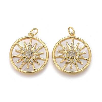 Brass Micro Pave Clear Cubic Zirconia Shell Pendants