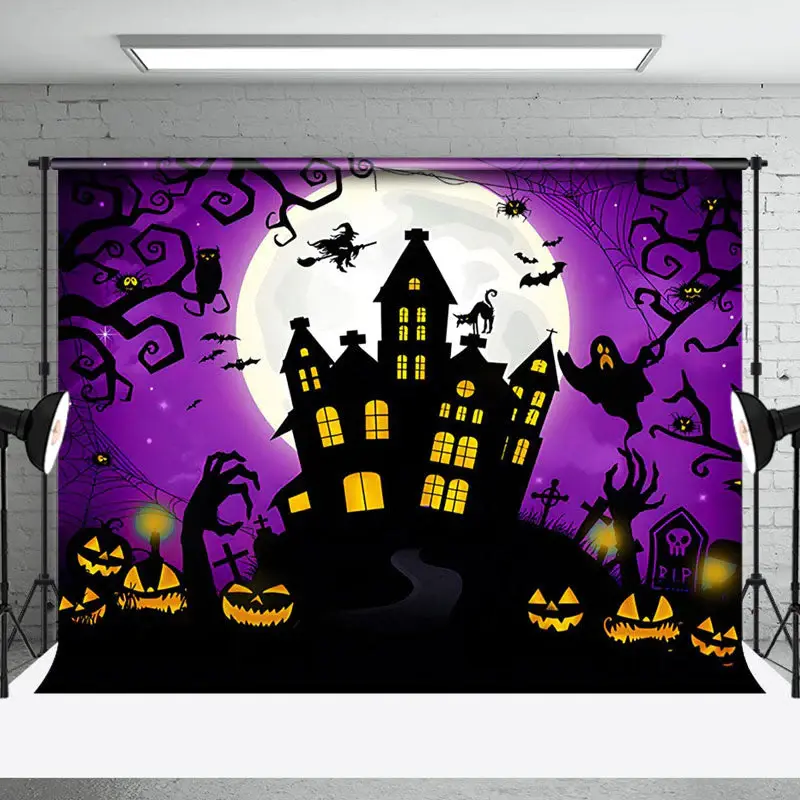 Purple Atmosphere Castle Night Happy Halloween Backdrop