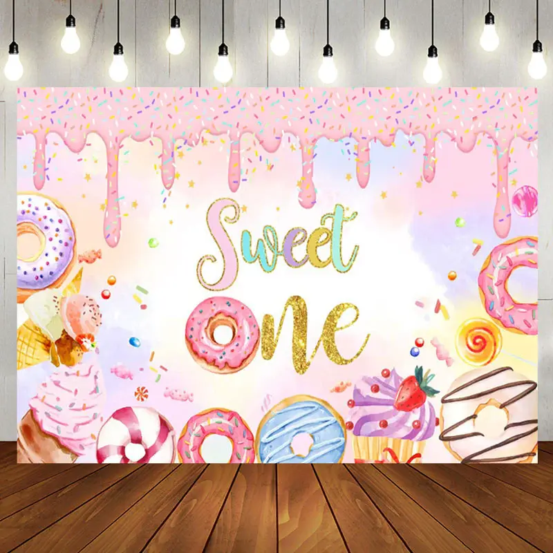 Aperturee Colorful Donut Candyland Sweet One Birthday Backdrop
