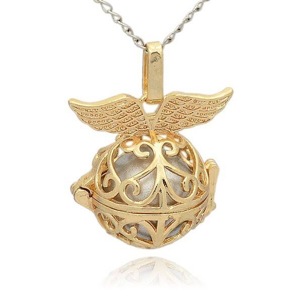 Golden Tone Brass Hollow Round Cage Pendants