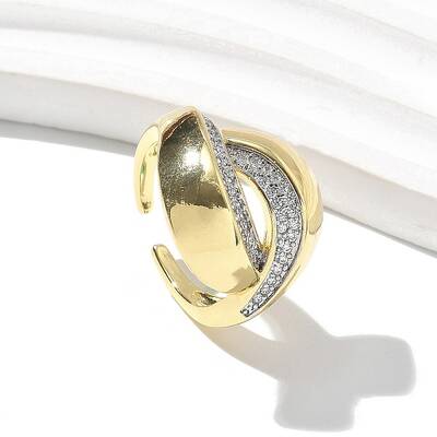 Brass Micro Pave Clear Cubic Zirconia Cuff Finger Rings for Women