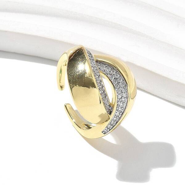 Brass Micro Pave Clear Cubic Zirconia Cuff Finger Rings for Women
