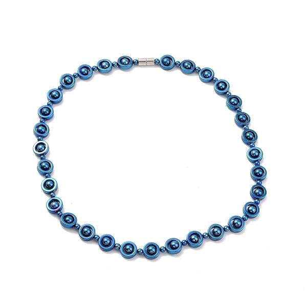 Synthetic Hematite & Brass Column Beaded Necklace with Magnetic Clasps
