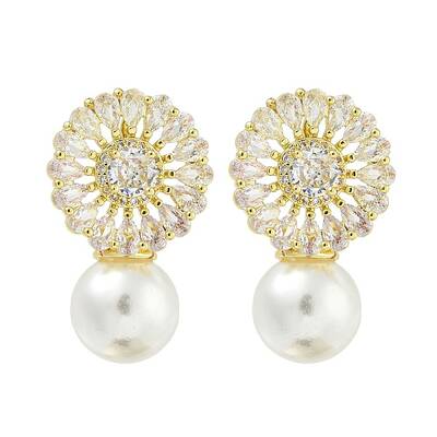 Rack Plating Brass Micro Pave Clear Cubic Zirconia Stud Earrings