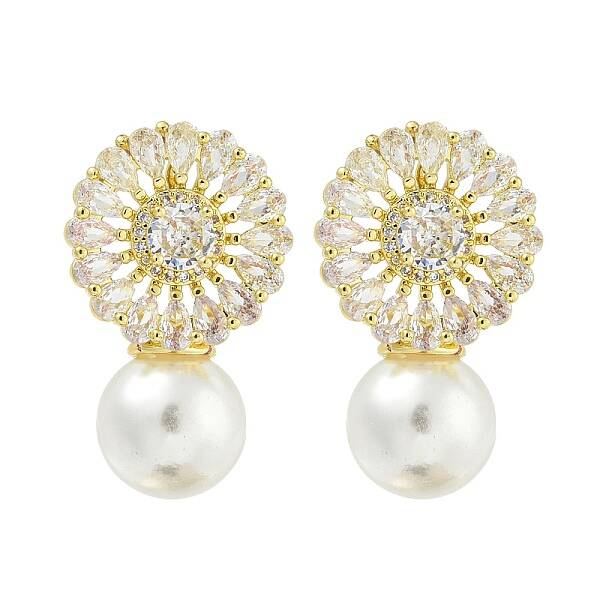 Rack Plating Brass Micro Pave Clear Cubic Zirconia Stud Earrings