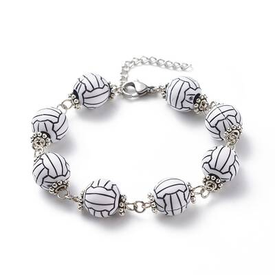 Sport Ball Theme Acrylic Round Beaded Bracelet
