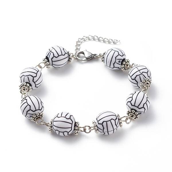 Sport Ball Theme Acrylic Round Beaded Bracelet