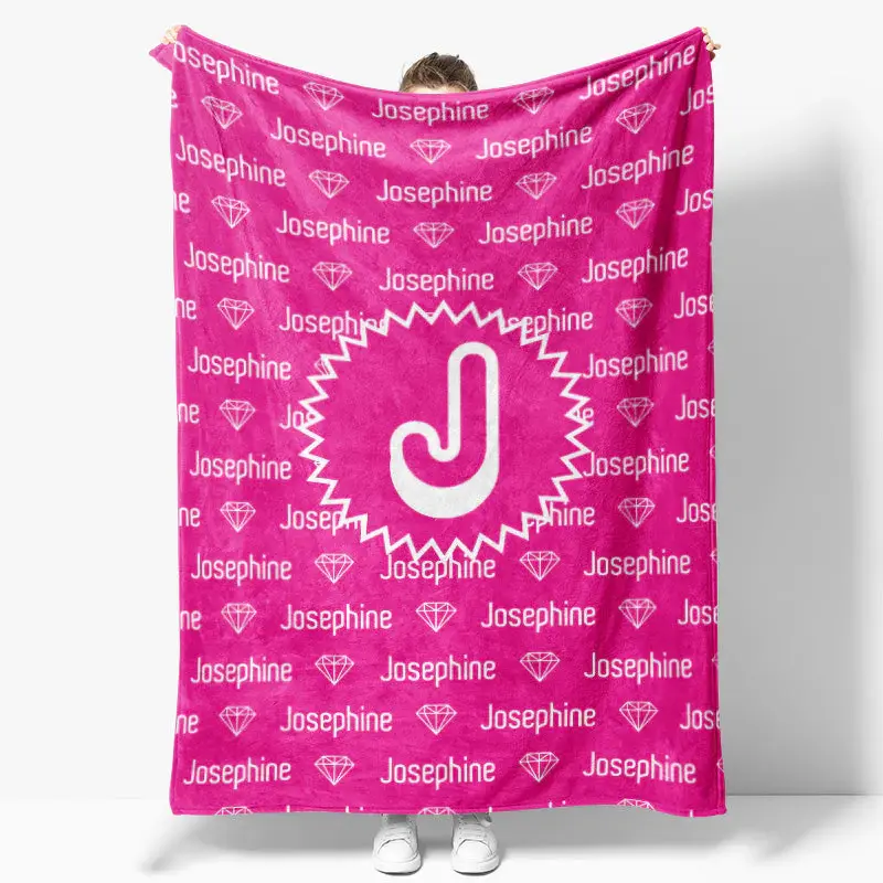 Custom Name Pink Diamond Step And Repeat Blanket - Aperturee