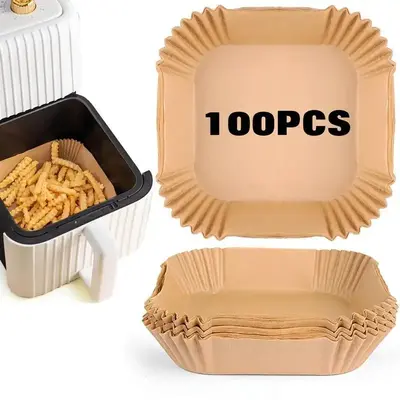 Disposable Air Fryer Liner, 100pcs Non-stick Oil-proof Waterproof Air Fryer Parchment Paper, Multi-purpose Parchment Paper Sh...