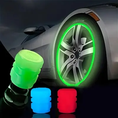 Luminous Car Tire Valve Cap, Glow in the Dark Car Tire Valve Stem Cover, Fluorescent Tire Valve Stem Cover, Car Exterior Acce...