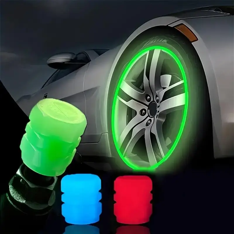 Luminous Car Tire Valve Cap, Glow in the Dark Car Tire Valve Stem Cover, Fluorescent Tire Valve Stem Cover, Car Exterior Acce...