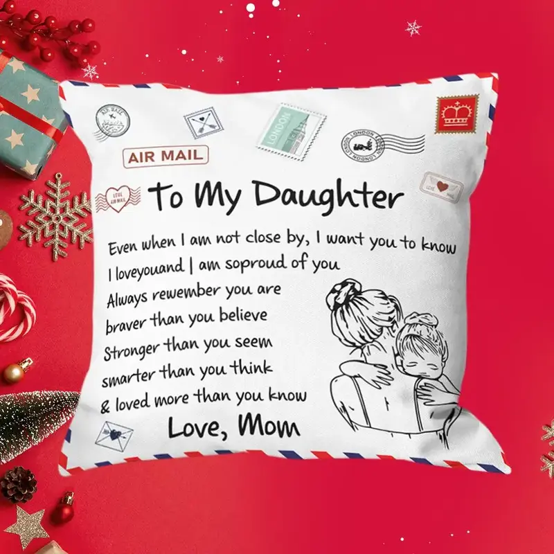 Square Pillow Cover, 1 Count Modern Style Sweet Furniture Letter & Envelope Print Cushion Cover Without Filler, Fashion Pillo...