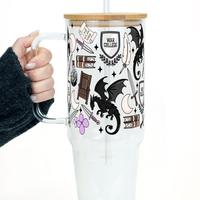 Sip-Sip Hooray! War College 40oz Glass & Plastic Tumbler - Aesthetic Fantasy Cup Bamboo Lid & Straw, Reusable Iced Coffee Mus...
