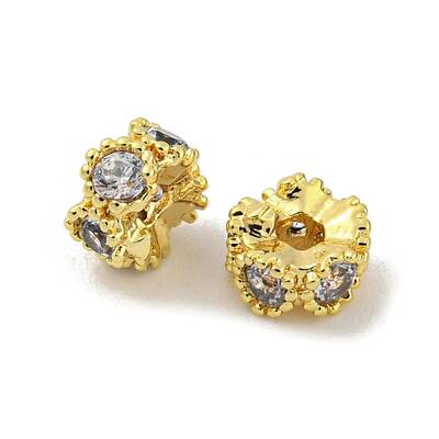 Brass Micro Pave Clear Cubic Zirconia Beads