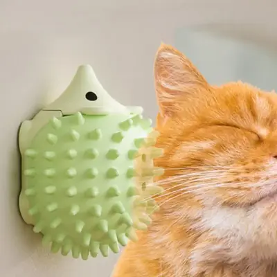 Hedgehog Design Cat Toy, Wall Mounted Cat Massage Grooming Ball, Durable Plastic Teething Cleaning Interactive Toy, Pet Suppl...