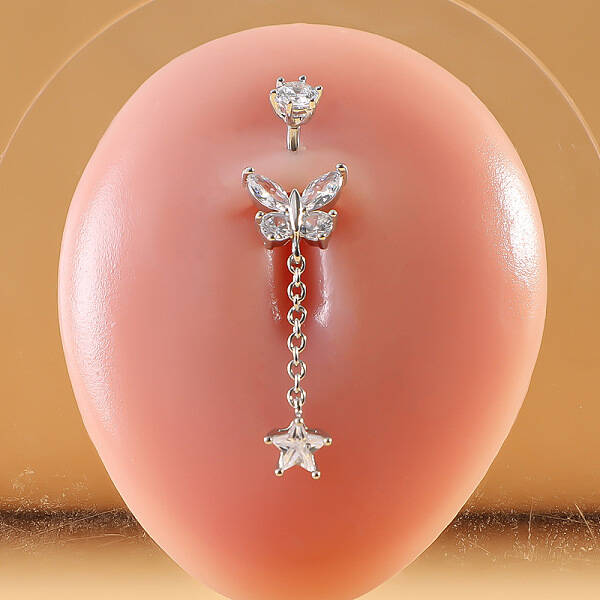316L Surgical Stainless Steel Micro Pave Clear Cubic Zirconia Belly Rings