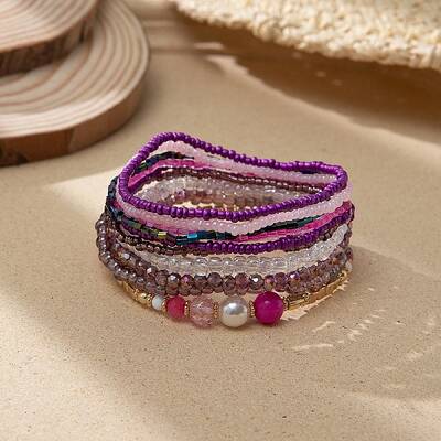 Bohemian Glass Beaded Stretch Bracelet Sets