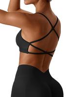Women's Solid Criss Cross Backless Sports Bra, Breathable Comfortable Sports Bra, Ladies Sportswear for Indoor Outdoor Exerci...