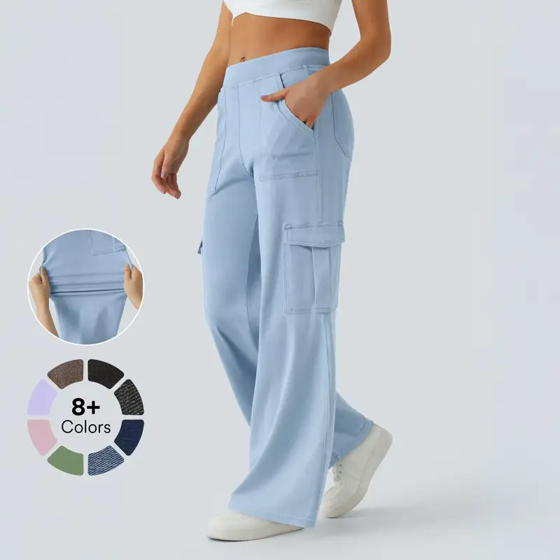 Halara Flex Mid Rise Multiple Pockets Straight Leg Stretchy Knit Casual Cargo Jeans  Clothing Pants Baggy Comfort Womenswear ...