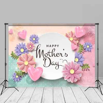 Pink 3D Heart Succulents Happy Mothers Day Backdrop - Aperturee