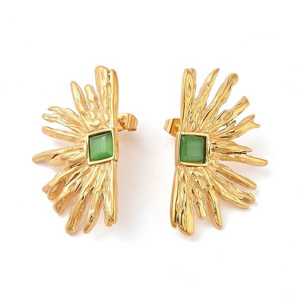 304 Stainless Steel Stud Cat Eye Earrings for Women