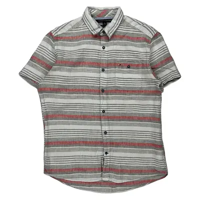 Tommy Hilfiger Striped Short Sleeve Shirt - Medium Multicoloured Linen