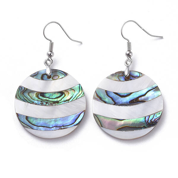 White Shell & Abalone Shell/Paua Shell Dangle Earrings