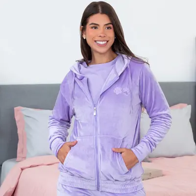 Paw Print Velour Zip Hoodie - Lavender - 3X