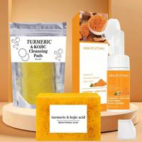 TURMERIC & KOJIC Turmeric Soap & Cleansing Pad & MousseCleanser Set, 3 Counts/set Deep Cleansing &Nourishing Skin Care Kit fo...