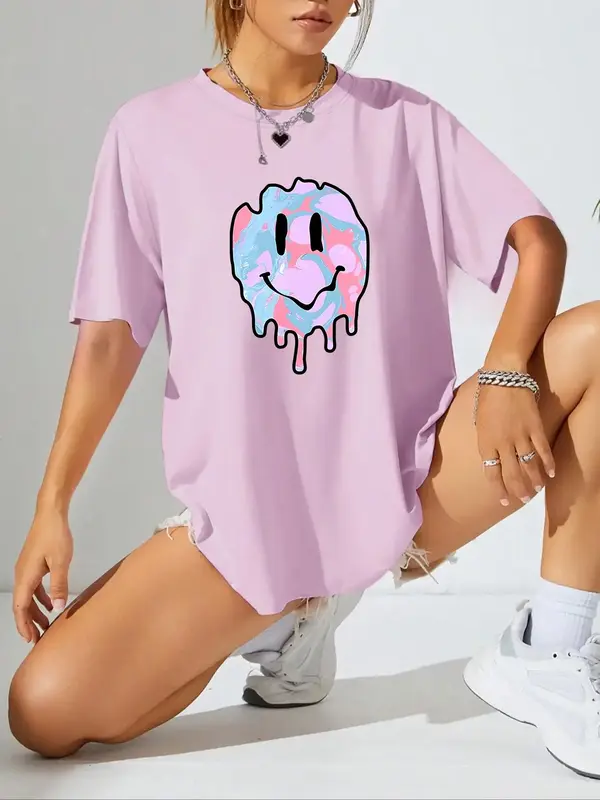 Women's Casual Graphic Round Neck Tee, Summer Clothes Women, Fashion Short Sleeve Crew Neck T-shirt for Summer, Ladies Clothe...