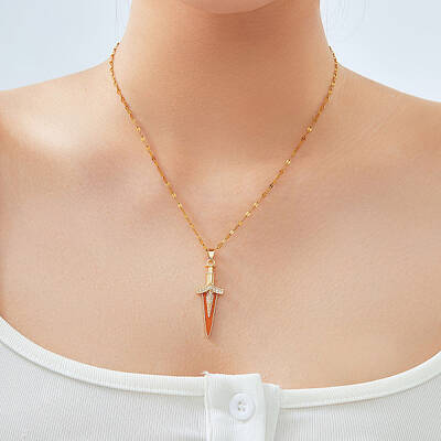 Brass Clear Cubic Zirconia Sword Pendant Necklaces