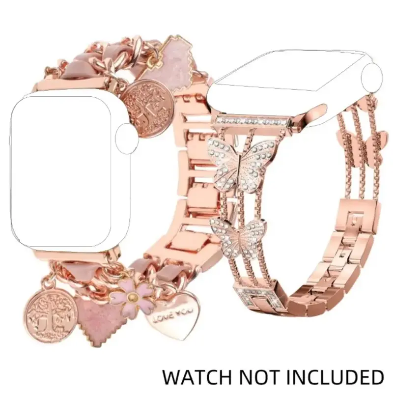 Smart Watch Bands, 2 Counts Stylish Watch Band with Unique Pendants, Replacement Watch Band for iWatch Series, Gift for Wife