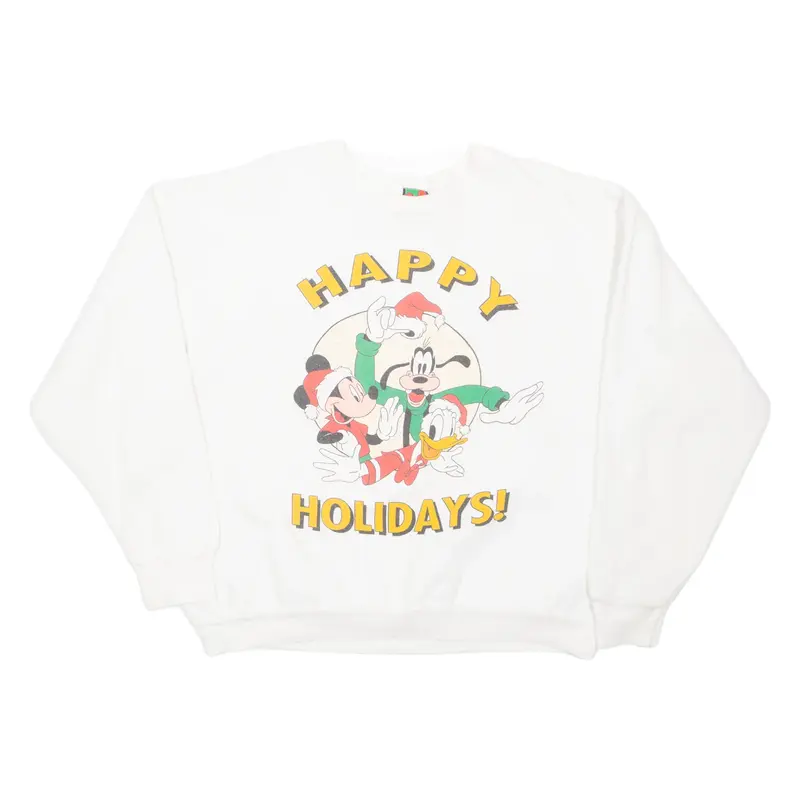 DISNEY Mickey Mouse Christmas Mens Sweatshirt White XL