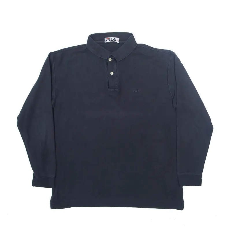 FILA Polo Shirt Black Long Sleeve Mens M